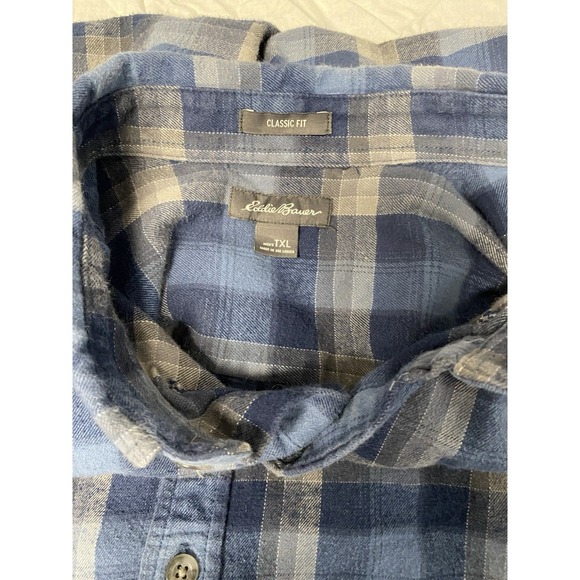 Eddie Bauer Mens TXL Classic Fit Blue Plaid Button Down Shirt - Picture 3 of 11